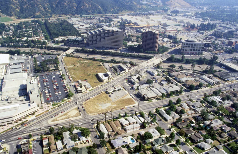 Aerial view of Burbank commercial and industrial buildings